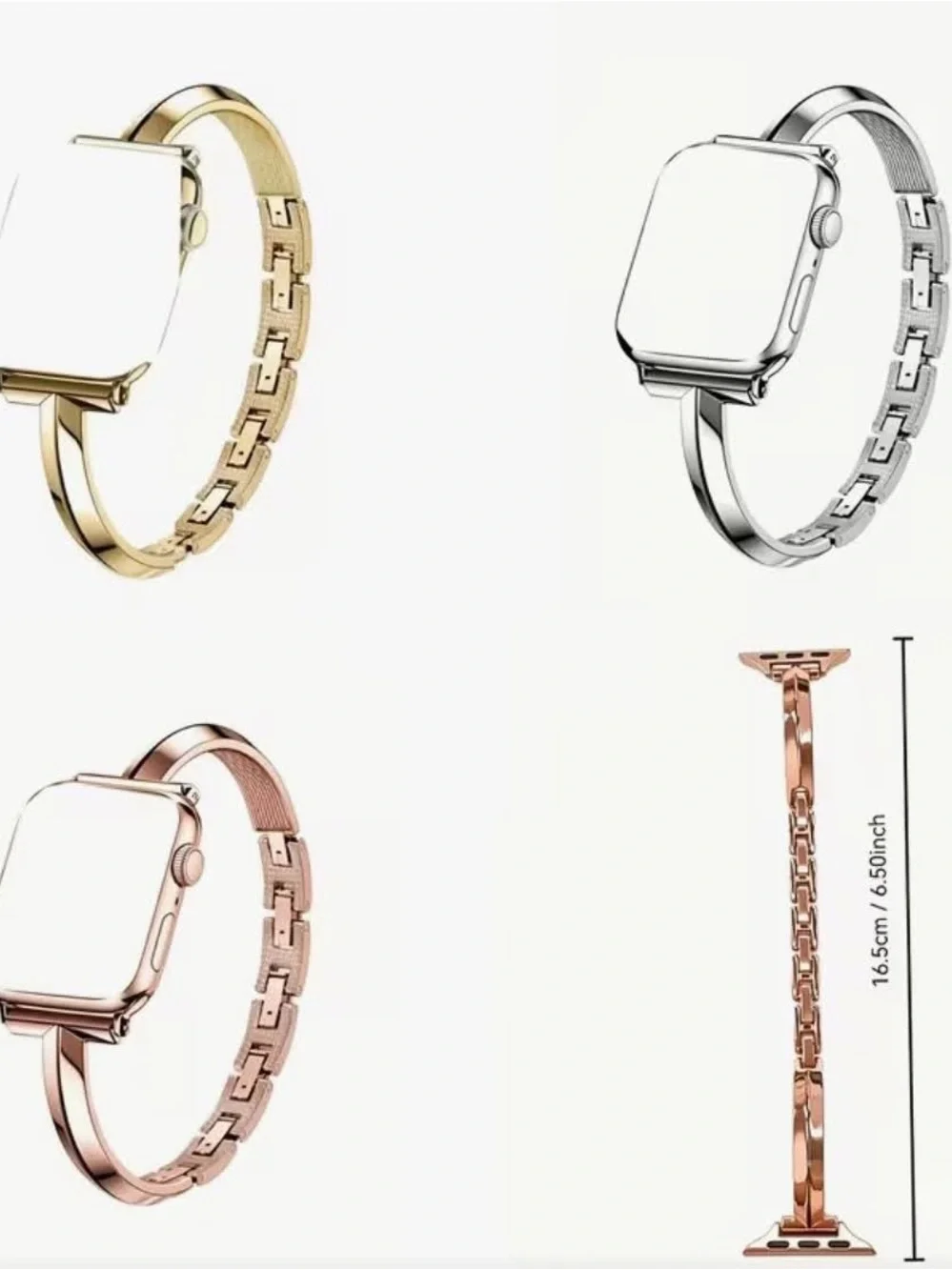 1-Tiarra Bracelet Rose Gold Polished Metal Smartwatch Band (NOT APPLE BRAND)